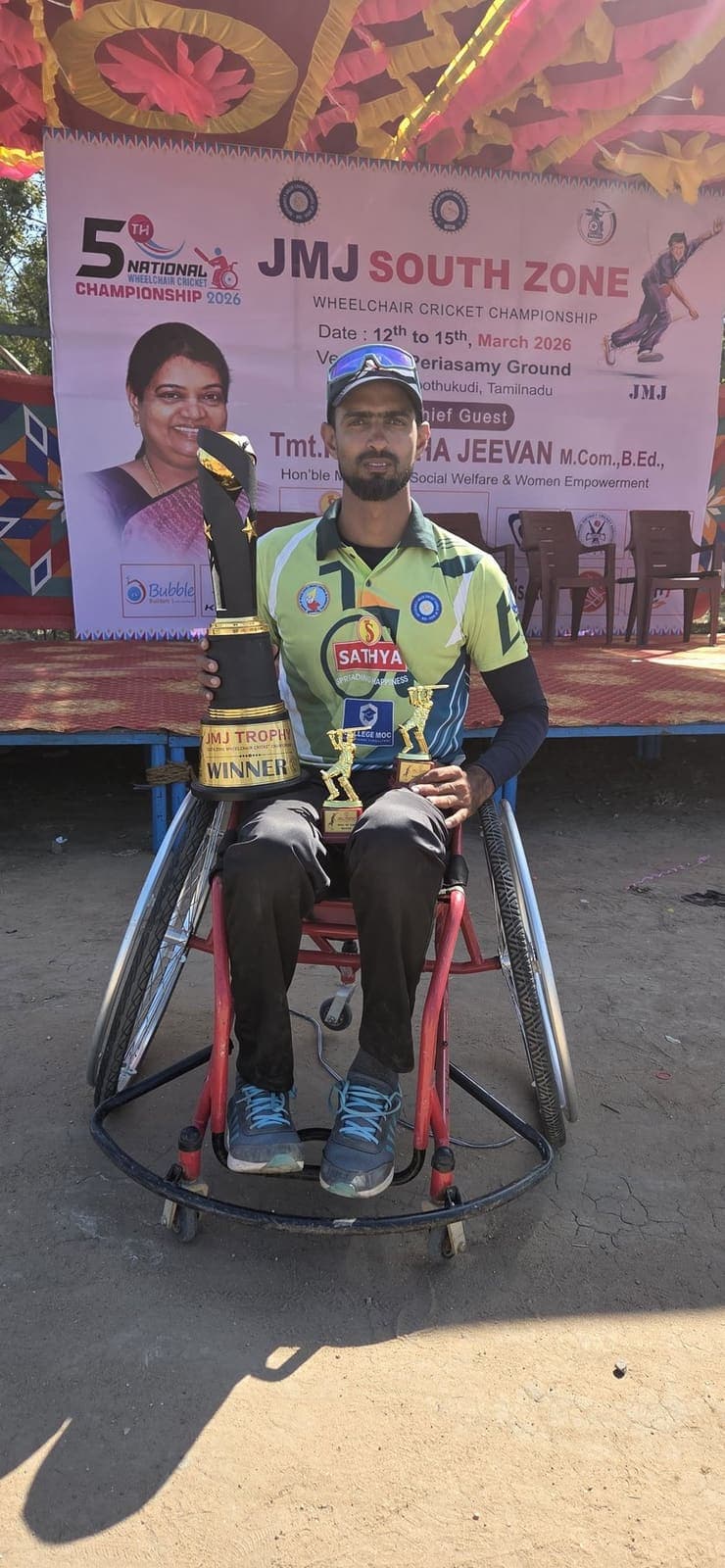 Khaleel Ahmed with a trophy at the South Zone tournament